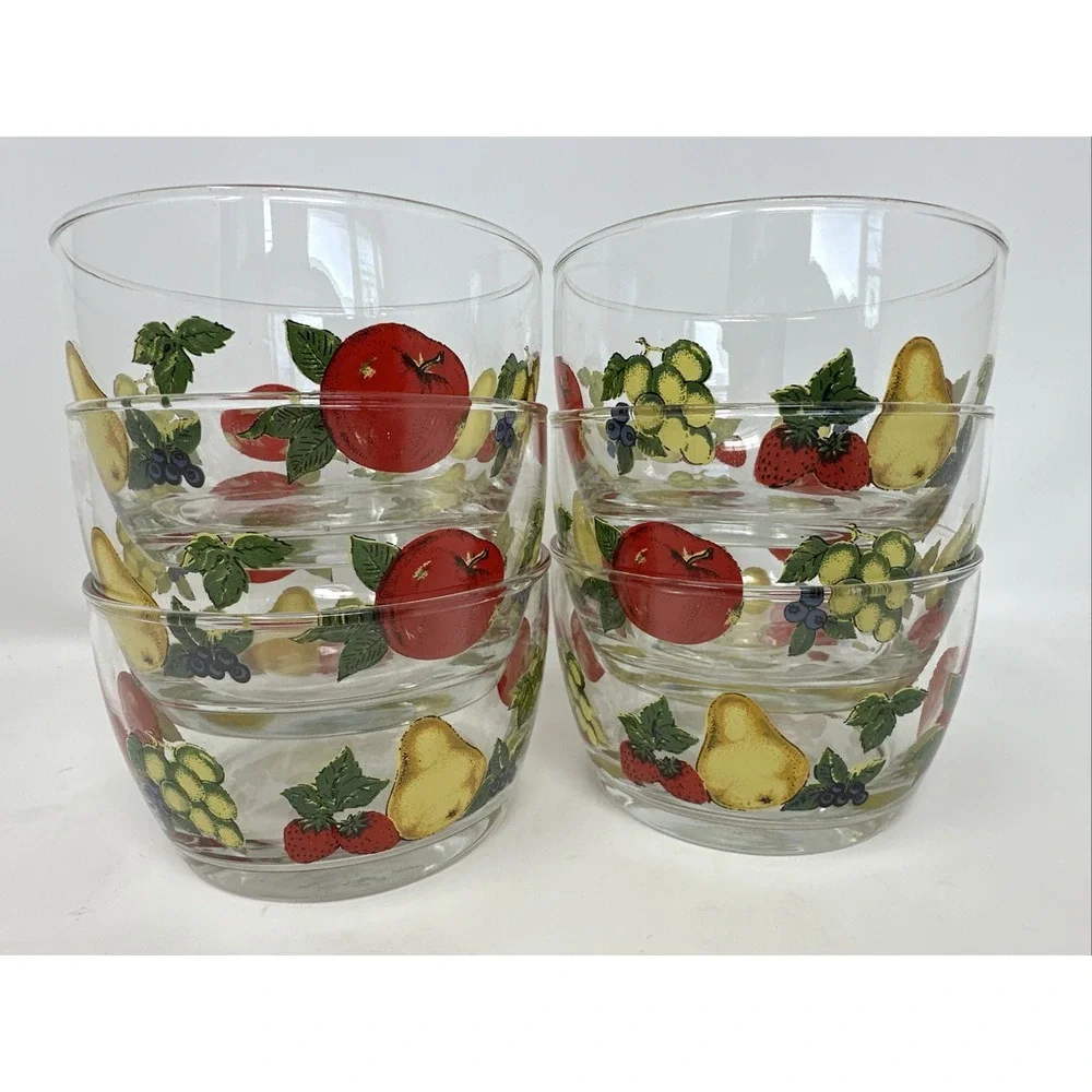 Set Of 4 Vintage Libbey Fruit Garden Harvest Glass Bowls 4.25 x 2.75 EUC
